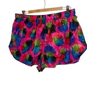 Royal SILK Vintage pink purple blue green tie dye shorts XL